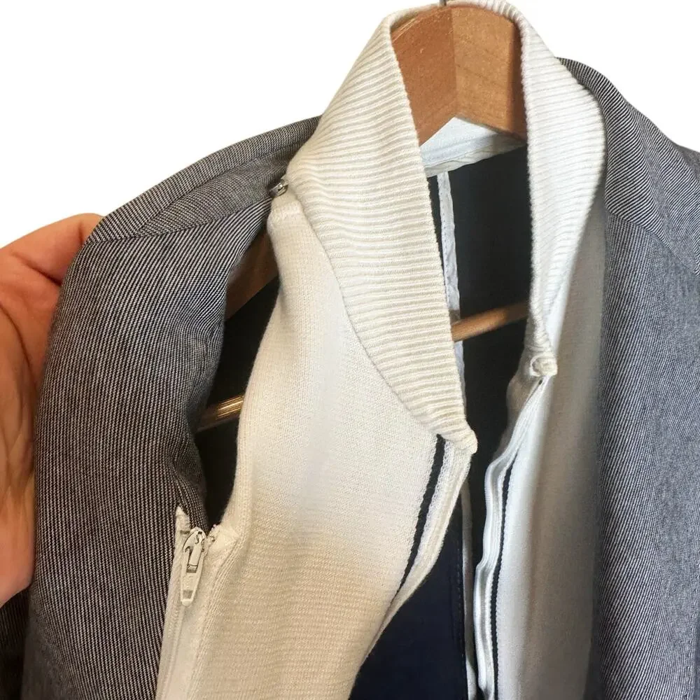 Corneliani ID Blazer Jacket Removable Bib US 42R EU 52 Italy Blue Grey Stripes